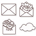 envelope set with flowers and love on white background