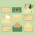 Envelope set, open envelopes, with letters, post card, mail, message, email. Royalty Free Stock Photo