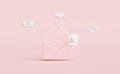 Envelope with shield insecure,envelope isolated on pink background.Internet security or privacy protection or ransomware protect