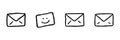 Envelope And Smiley Face Line Icon Set In Doodle Style. Email Communication And Positive Messaging Outline Sketch Royalty Free Stock Photo