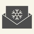 Envelope with snowflake solid icon. Christmas and New Year greeting letter glyph style pictogram on white background Royalty Free Stock Photo