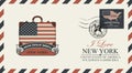 Envelope with suitcase, Statue of Liberty and flag Royalty Free Stock Photo