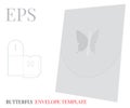 Envelope Template, Vector with die cut / laser cut lines. White, blank, clear, isolated Butterfly Envelope mock up
