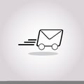 envelope with wheels icon over white background, line style, vector illustration