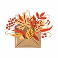 Envelope with yellowing autumn leaves.