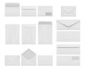 Envelopes collection. Business correspondence letters realistic mockup a4 printing stationery decent vector