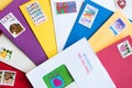Envelopes of different colors with Love Stamps
