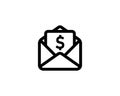 Envelopes with dollar check. Business line icon. Letter with financial payment sign. Vector on isolated white background. EPS 10