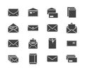 Envelopes flat glyph icons. Mail, message, open envelope with letter, email vector illustrations. Signs for web site Royalty Free Stock Photo