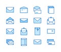 Envelopes flat line icons. Mail, message, open envelope with letter, email vector illustrations. Thin signs for web site Royalty Free Stock Photo