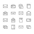 Envelopes flat line icons. Mail, message, open envelope with letter, email vector illustrations. Thin signs for web site Royalty Free Stock Photo