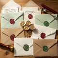 The envelopes have a handmade, textured appearance, adding to Royalty Free Stock Photo