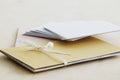 Envelopes and paper stationery elevated view close up studio shot Royalty Free Stock Photo