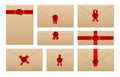 Envelopes tied with red ribbon and sealed realistic set. Kraft paper letters horizontal vertical