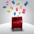 Envelopes and various concepts of icons flying out from mailbox. Vector illustration decorative background design