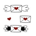 Vector Envelopes set with wings, hearts elements Royalty Free Stock Photo