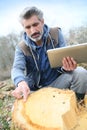 Environement researcher analysing tree trunk