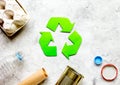 Environment concept with recycling symbol on stone background top view mock-up Royalty Free Stock Photo