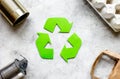 Environment concept with recycling symbol on stone background top view mock-up Royalty Free Stock Photo