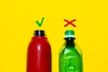 Environment concept. Studio image of two bottles. Choose an eco reusable bottle instead of disposable bottle. Royalty Free Stock Photo