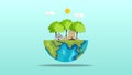 Environment day earth trees and builings animation