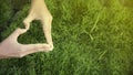 Environment Day. Woman hand in shape of heart on green grass background Royalty Free Stock Photo