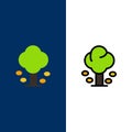 Environment, Forest, Green, Summer, Tree  Icons. Flat and Line Filled Icon Set Vector Blue Background Royalty Free Stock Photo