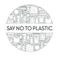 Environment protection, say no to plastic line icons banner Royalty Free Stock Photo