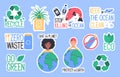 Environment protection. Set of ecology stickers. Decorative design elements Royalty Free Stock Photo