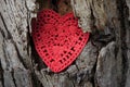 Environment: tree trunk red paper heart Royalty Free Stock Photo