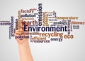 Environment word cloud and hand with marker concept Royalty Free Stock Photo