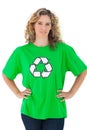 Environmental activist wearing green shirt with recycling symbol Royalty Free Stock Photo