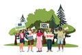 Environmental activists campaign against deforestation. Vector illustration. Saving forests and trees eco concept Royalty Free Stock Photo