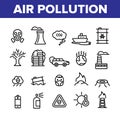 Environmental Air Pollution Linear Icons Vector Set