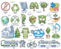 Environmental awareness and sustainable lifestyle in outline collection set Royalty Free Stock Photo