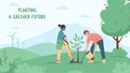 Environmental care poster. People planting trees, seedings in city park. Environmental care and volunteerism concept. Engage for a