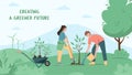 Environmental care poster. People planting trees, seedings in city park. Environmental care and volunteerism concept. Engage for a