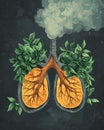 Environmental concept with lungs symbolizing air pollution and greenery in a dramatic comparison Royalty Free Stock Photo