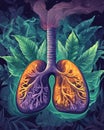 Environmental concept with lungs symbolizing air pollution and greenery in a dramatic comparison Royalty Free Stock Photo