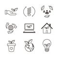 Environmental concerns icon set with lightbulb, hand holding lea