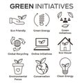 Environmental concerns icon set with lightbulb, hand holding lea