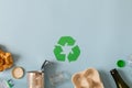 Environmental conservation concept - rubbish prepared for recycling, cardboard, plastic, metal, glass Royalty Free Stock Photo