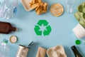 Environmental conservation concept - rubbish prepared for recycling, cardboard, plastic, metal, glass Royalty Free Stock Photo