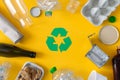 Environmental conservation concept - rubbish prepared for recycling, cardboard, plastic, metal, glass Royalty Free Stock Photo