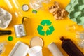 Environmental conservation concept - rubbish prepared for recycling, cardboard, plastic, metal, glass Royalty Free Stock Photo