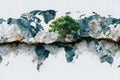 Environmental Conservation Concept: Tree Growing on World Map for Earth Day Design Generative AI Royalty Free Stock Photo