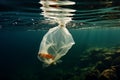 Environmental crisis Plastic bag submerged beneath the surface of the sea