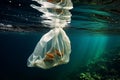Environmental crisis Plastic bag submerged beneath the surface of the sea