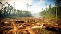 Environmental degradation and ecological imbalance. Human-driven deforestation disrupts ecosystems, causing habitat loss and Royalty Free Stock Photo