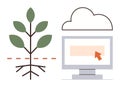 Sustainable Technology Concept with Growing Plant and Cloud Computing Diagram Royalty Free Stock Photo